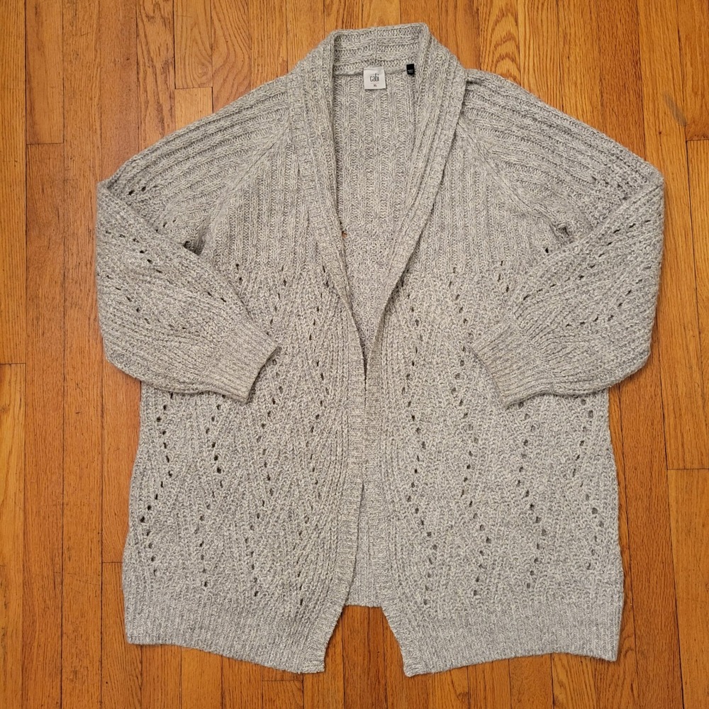 Cabi 3472 XL Grey Open‎ Front Knit Cathedral Cardigan Sweater Chunky Oversized